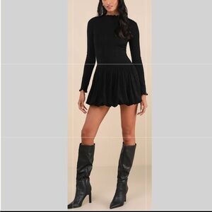 Lulus Black Ribbed Bubble-Hem Mini Dress Size M